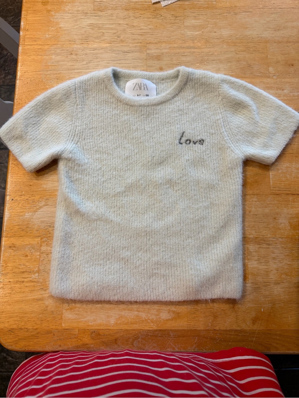 Zara Girls Soft Knit “Love” Short Sleeve Sweater Size 6-7